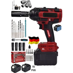 Germany Steel Alman 950NM 996VX 20AH Akülü Torklu Somun Bijon Sökme Takma Sıkma Kömürsüz Matkap 15 Pilli Batarya