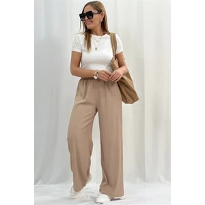 Kadın Salaş Dökümlü Beli Lastikli Palazzo Pantolon