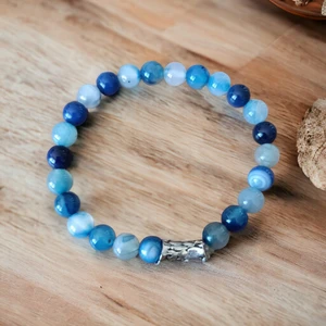 Mga Doğaltaş Mavi Akik Taşı Doğal Taş Bileklik Boğaz Çakrası Bileklik Iletişim Beceri Bilekliği