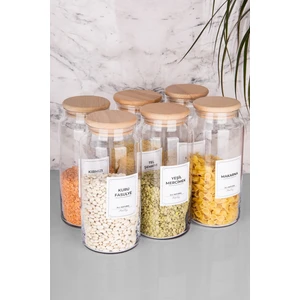 Moda Ozy 6lı Cam Kavanoz Seti Ahşap Kapaklı Vakumlu Bakliyat Kavanozu 1300 ml (Etiket Dahildir)
