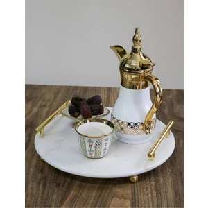 Mermer Tepsi Sunumluk Dallah Kahve Sunumu Tepsisi 28 cm
