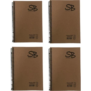 A5 Küçük Boy Kraft Kapak 70 Yaprak Spiralli Defter Kareli 4'lü Set