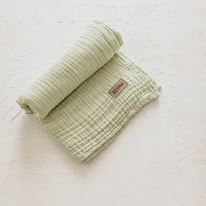 %100 Pamuk Kenar Dikişli  Su Yeşil Müslin 4 Katlı Müslin 100X100CM