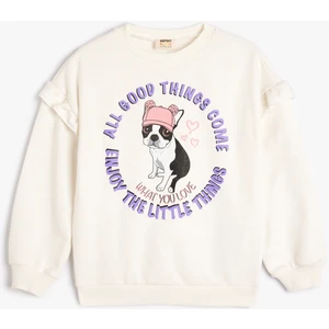Fırfırlı Sweatshirt Köpek Baskılı Uzun Kollu Pamuklu