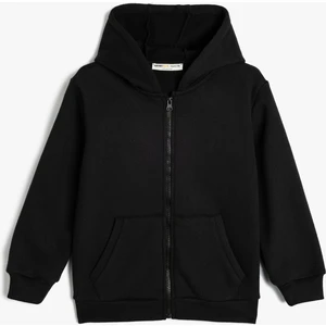 Sweatshirt Fermuarlı Kapşonlu Basic Kanguru Cepli