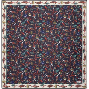 Bursa İpek Lacivert Karanfil Lale Desen Soft Eşarp