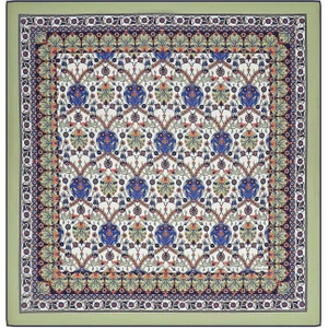 Bursa İpek Haki Çini Lale Desen Soft Eşarp