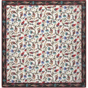 Bursa İpek Siyah Karanfil Lale Desen Soft Eşarp