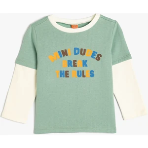 Sweatshirt Slogan Baskılı Uzun Kollu Bisiklet Yaka Pamuklu