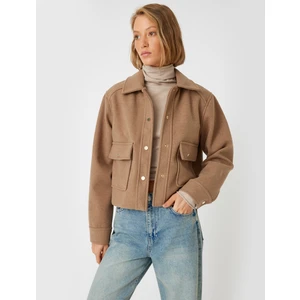 Crop Kaşe Ceket Düğmeli Cepli Gömlek Yaka