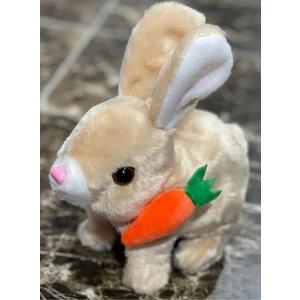 Newayer Elektronik Pilli Sesli Zıplayan Hareketli Havuçlu Krem Rengi Peluş Tavşan 18X17 cm