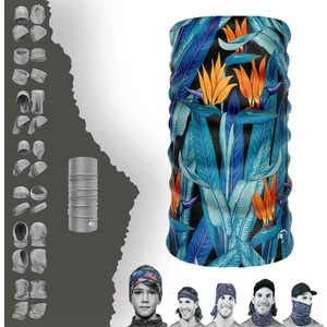 Extreme Mor Mavi Tonlu Yapraklı Turuncu Çiçekli Boyunluk Bandana Baf Toka Maske Saçbandı