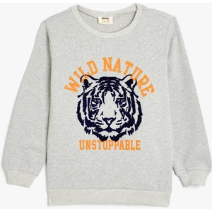 Sweatshirt Kaplan Kabartma Baskılı Şardonlu Bisiklet Yaka