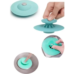 Silikon Süzgeçli Basmalı Lavabo Küvet Yuvarlak Lavabo Tıkacı