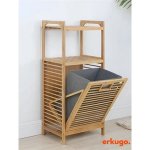 Bambu 2 Raflı Kirli Sepeti,  Çok Amaçlı Banyo Düzenleyici, Çamaşır Sepeti Organizer, Raf
