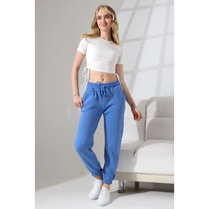 Şardonlu Penye Kompakt Paçası Lastikli Eşofman 21629 Mavi