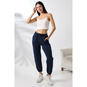 Şardonlu Penye Kompakt Paçası Lastikli Eşofman 21629 Lacivert