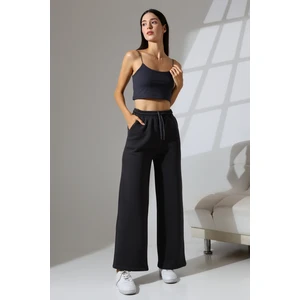 Şardonlu Penye Kompakt Paçası Geniş Kışlık Palazzo Eşofman Altı 21776 Füme