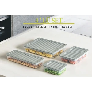Ny Home 4'lü Set Freshbox Mikrodalga ve Difrize Uygun Saklama Kabı Gri