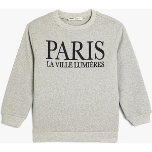 Sweatshirt Paris Baskılı Bisiklet Yaka Uzun Kollu Şardonlu