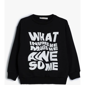 Sweatshirt Slogan Baskılı Bisiklet Yaka Uzun Kollu