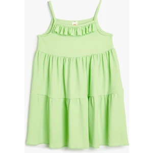 Elbise Ince Askılı Desenli Katlı Fırfır Detaylı