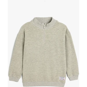 Sweatshirt Dik Yaka Yarım Fermuarlı Uzun Kollu Pamuklu