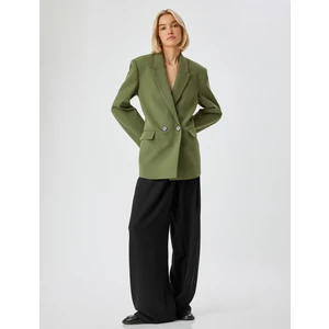 Kruvaze Oversize Blazer Ceket Düğmeli Ters Yaka