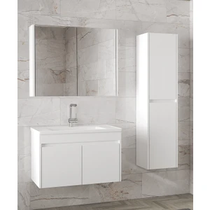Alfa Banyo Estella-Ea Beyaz 80+35 cm Mdf-Aynalı Boy Dolaplı-Lavabolu Banyo Dolabı-Hazır Kurulu