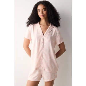 Rosy Shells Mor Gömlek Kısa Kollu Düğmeli Şort Pijama Takımı