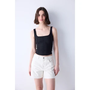 Corset Look Siyah Crop Top