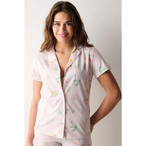 Margroted Printed Gömlek Pantolon Pembe Pijama Takımı