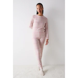 Checked Termal Gri Pantolon Pijama Takımı