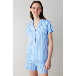 Blue Stripes Gömlek Şort Pijama Takımı