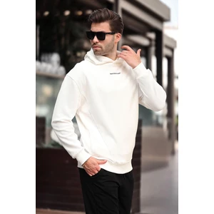 Ekru Kapüşonlu Cep Detaylı Nakışlı Erkek Sweatshirt 7050