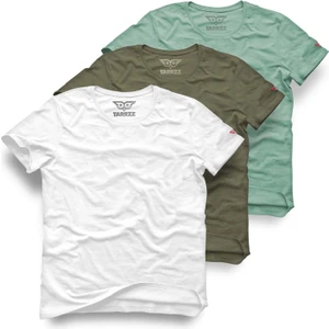 Basic Baskısız T-Shirt Kadın ve Erkek 3'lü Set Pamuklu Kısa Kollu Bisiklet Yaka Çok Renkli T-Shirt