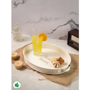 Lemna 37cm Metal Tepsi, Oval Çay Tepsisi, Sunum Tepsisi, Kahve Tepsisi