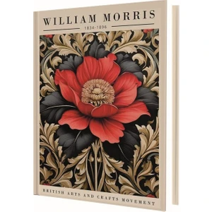 Wintage Art Red Flower (William Morris) 96 Yaprak Çizgili Sert Kapak Defter
