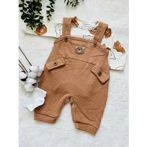 Punch Ayıcık Işlemeli Erkek Bebek Waffle Salopet (Çoraplı)