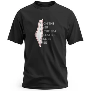 Tişört, Kısa Kollu Üzerinde “Nehirden Denize Özgür Filistin” Yazılı Dijital Baskılı