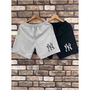 Erkek Siyah-Gri 2'li Baskılı Şort