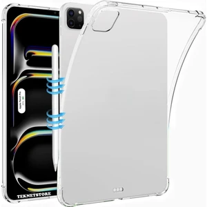 TEKNETSTORE Ipad Pro 13" Inç 2024 M4 Çip Uyumlu Köşe Korumalı Şeffaf Silikon Kılıf Tam Kalıp A2925 A2926 A3007