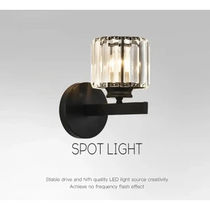 Modern Luxury Pilli Aplik Kristal Taşlı Ledli Aplik Tak Çalıştır Mat Siyah Gövde