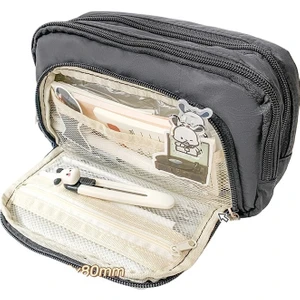 Üç Katmanlı Ultra Büyük Kapasiteli Kanvas Kalem Çantası Kırtasiye Çantası Basit Japon Ins Tarzı Kız Çok Bölmeli Kirli Dayanıklı Saklama Çantası (Yurt Dışından)