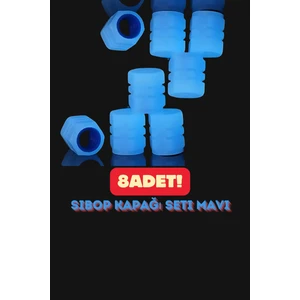 8 Adet Mavi Fosforlu Gece Parlayan Hafif Araç Sibop Kapağı Seti