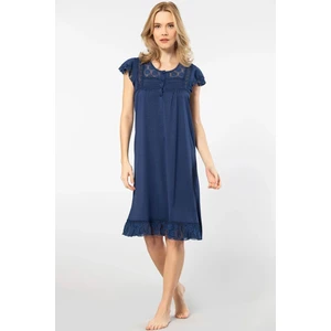 3284 Kadın Kısa Kollu Dantelli Gecelik-Lacivert