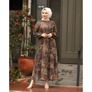 Pamuk Butik Kadın Tesettür Şal Desenli Astarlı Şifon Elbise