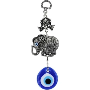 Cam Nazar Boncuklu Metal Duvar Süsü Tekli Fil Desenli Kapı Süsü