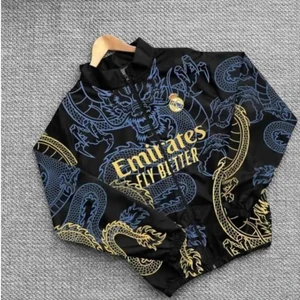 By Srt Giyim Unisex Paraşüt Kumaş Oversize Baskılı Siyah Rüzgarlık Yağmurluk