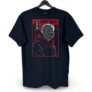 Ryomen Sukuna Jujutsu Kaisen Baskılı Unisex Bol Kalıp Bisiklet Yaka Tişört Siyah